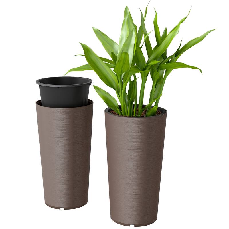 Outsunny 29 Inch Tall Planters for Outdoor Plants, Set of 2 Plastic Flower Pots with DIY Drainage Holes