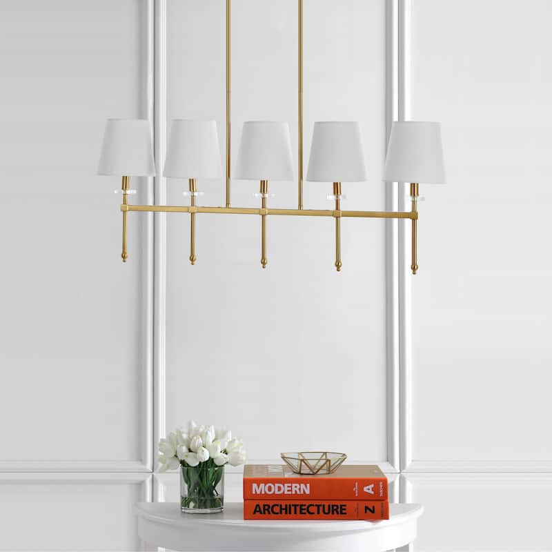 Olivia 38.5" 5-Light Modern Midcentury Iron Linear LED Pendant, Brass Gold by JONATHAN Y - 5 Light