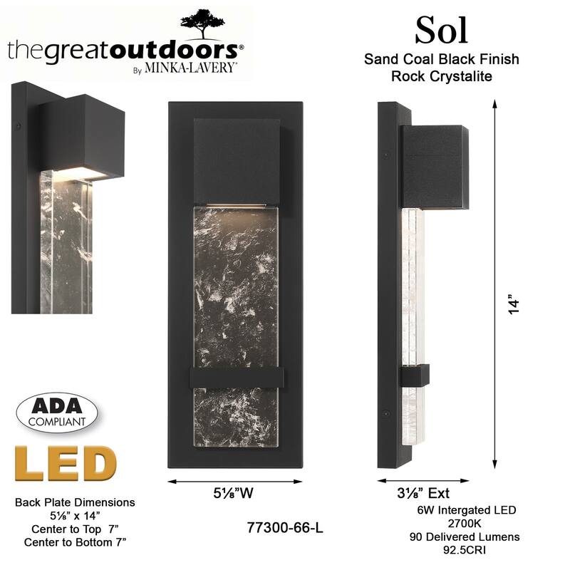 The Great Outdoors 77300-L Sol 14" Tall ADA LED Outdoor Wall Sconce