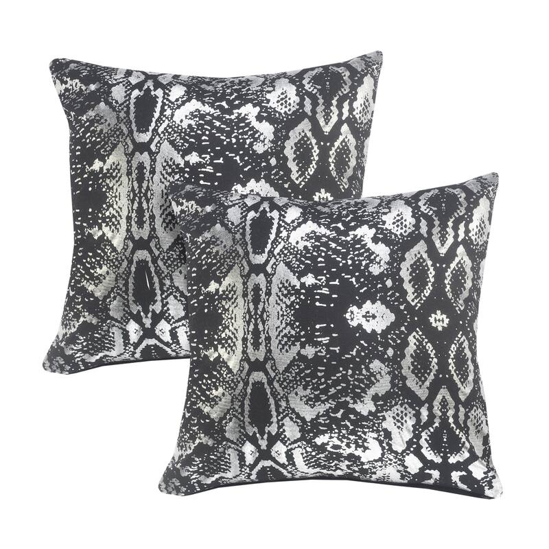 Sevita Metallic Snakeskin Throw Pillow, Single or Set of 2 - Set of 2 - Black/Silver - Pillow Sets