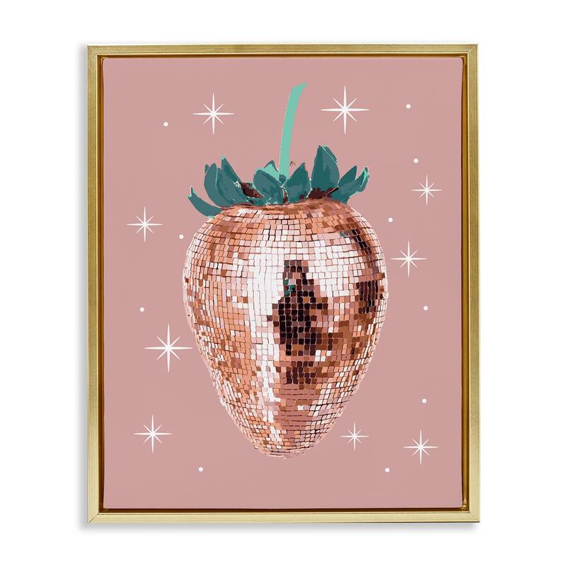 Stupell Luminous Glam Strawberry Framed Floater Canvas Wall Art Design By Lil' Rue - 17 x 21 - Gold