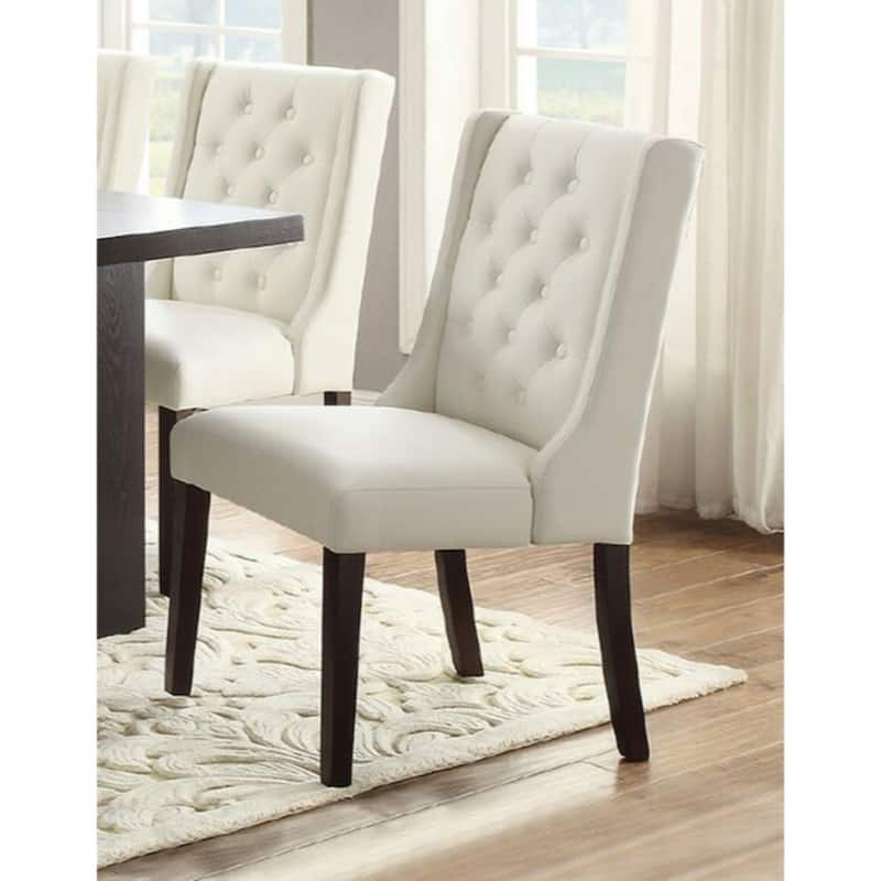 Upholstered Button Tufted Leatherette Dining Chair, Set Of 2,White - 26" x 21" x 39"