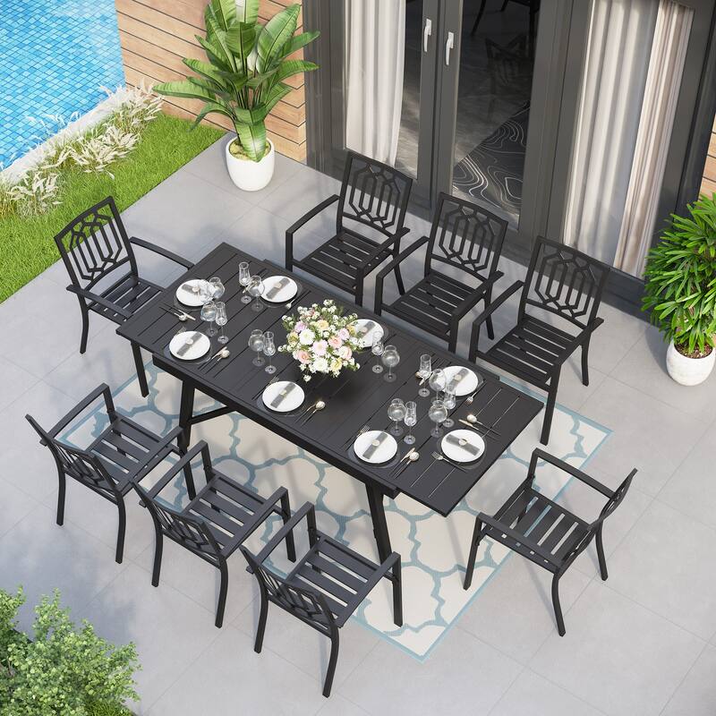 MAISON ARTS 7/9-Piece Outdoor Dining Table Sets with Expandable Rectangular Metal Dining Table & 6/8 Dining Chairs - Fixed Chairs-9 Pieces