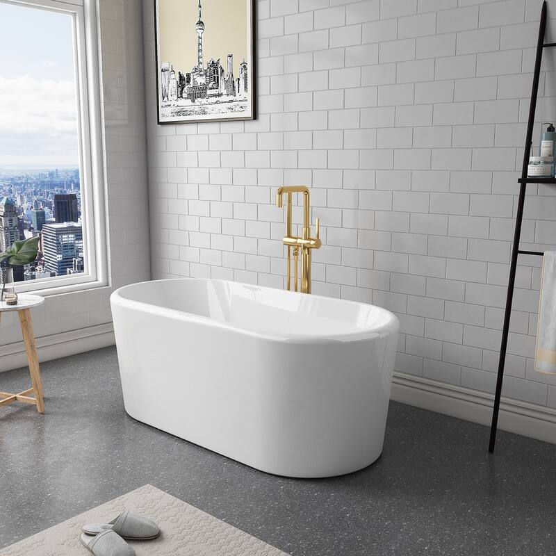 Vinnova Caserta White Acrylic 59 in. Freestanding Soaking Bathtub - 59 inches - 59 inches