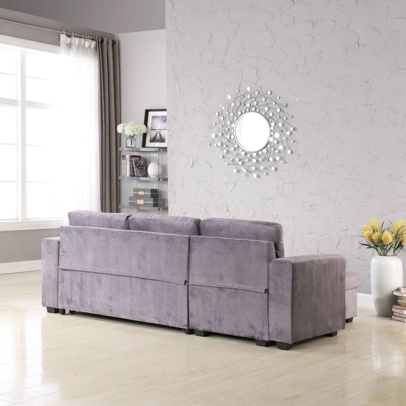 91'' Wide Velvet Storage Sectional Reversible Sleeper Sofa & Chaise