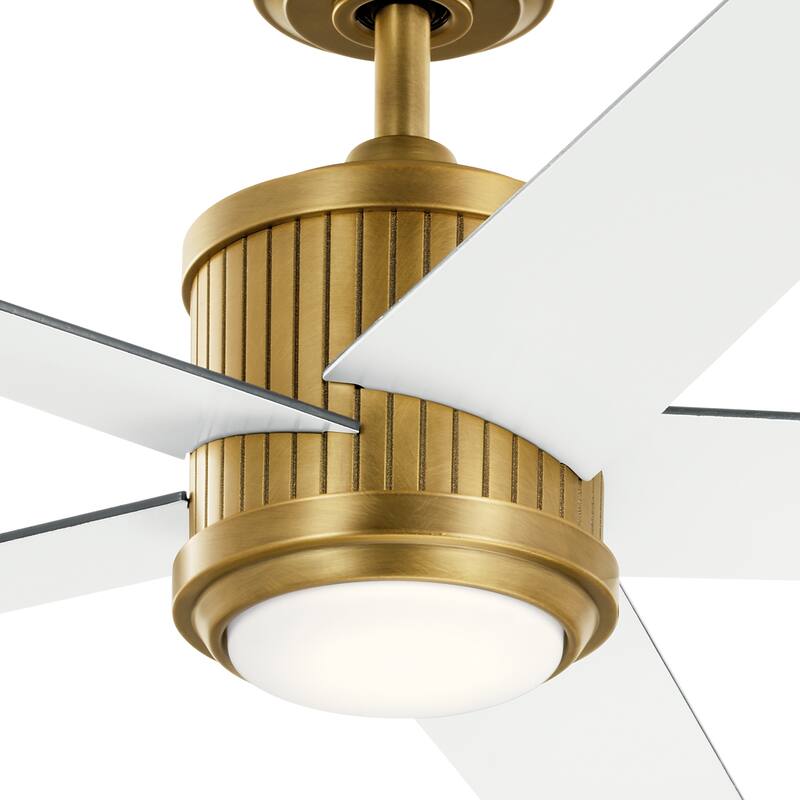Kichler Brahm 56 inch LED Ceiling Fan Natural Brass with Walnut and White Blades