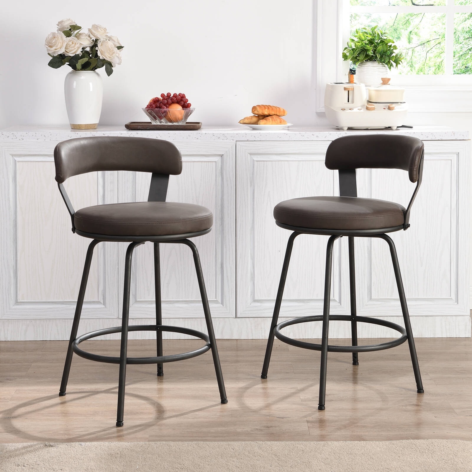 Hausfame Metal Counter Height Industrial Swivel Bar Stools - On