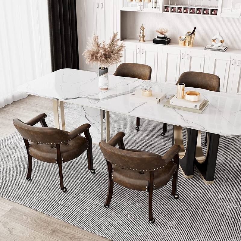 Dining Chair with Casters Leather Chair with Caster Nailhead Dining Chairs with Rollers