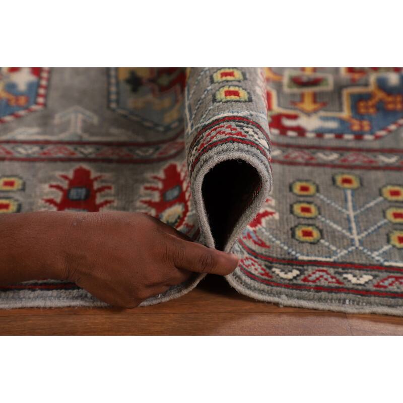 All-Over Gray Kazak Oriental Area Rug Handmade Bedroom Wool Carpet - 6'5" x 9'10"