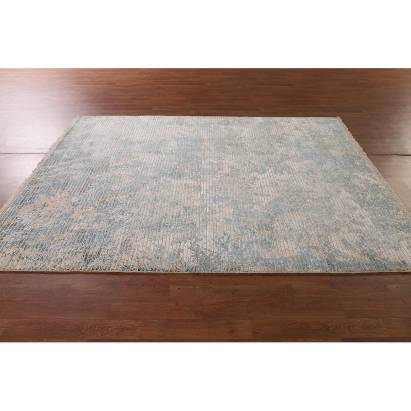 Striped Abstract Indian Area Rug Handmade Wool Carpet - 5'6"x 7'7"