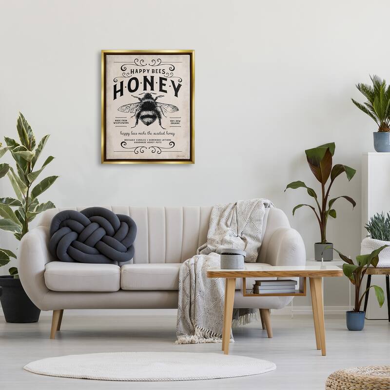 Stupell Honey Bee Rustic Farm Textured Word Design Floater Frame - Beige