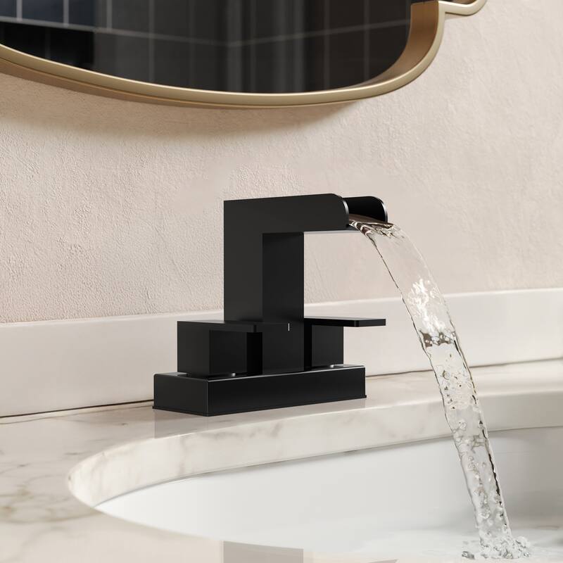 GRANDJOY Modern Dual Handle Centerset Waterfall Bathroom Faucet