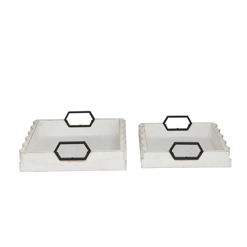 Versatile Wood Tray with Metal Handles (Set of 2) - Dark Brown or White