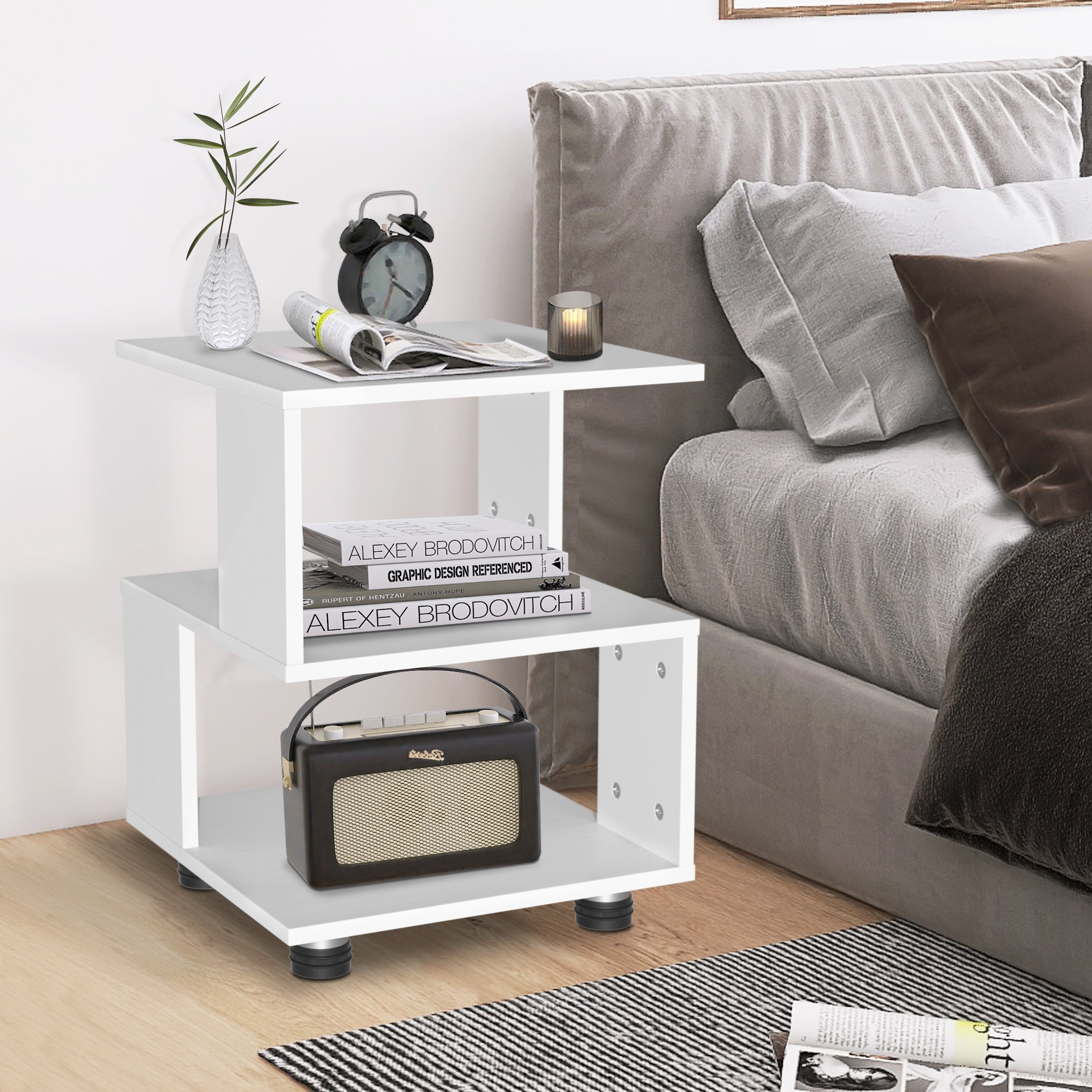 Modern 2-Tier Hollow Rectangle Magic Cube Nightstands-image