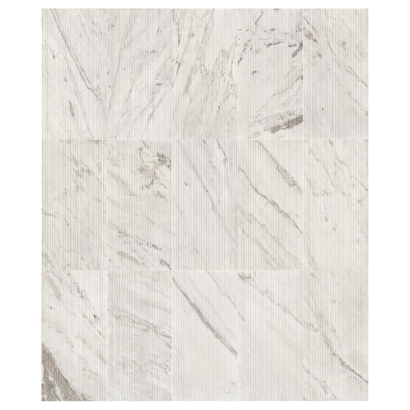 Roomfitters Natural Marble Wall Tile, OL Textured 3D Fluted Stone, Genuine Marble, 4-Piece Box, White