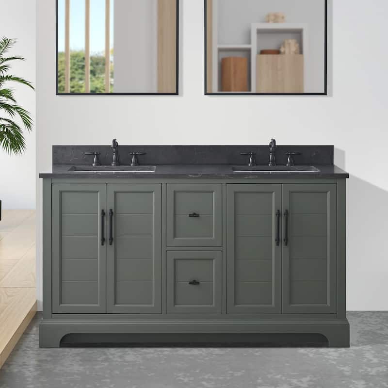 Vanity Art 60" Double Sink Bathroom Vanity with Top & Backsplash - Vintage Green