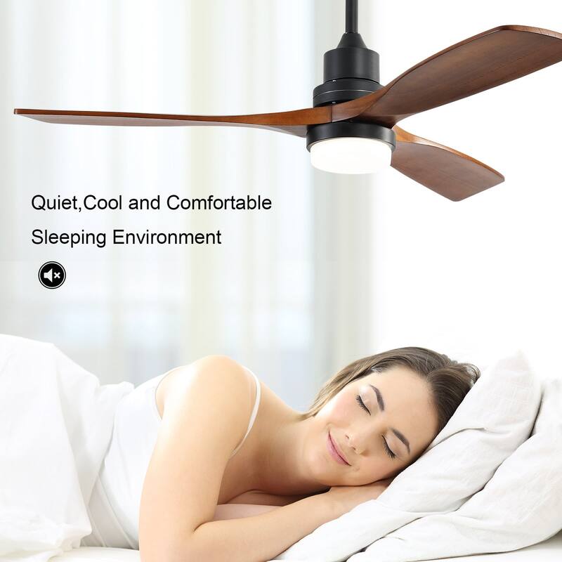 52" Farmhouse Style Wood Walnut Ceiling Fan With Lights and Remote Control, Dimmable LED Included