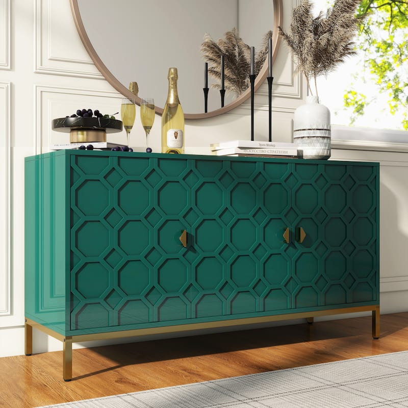 Clihome 3 Door Glossy Media Storage Sideboard Accent Cabinet