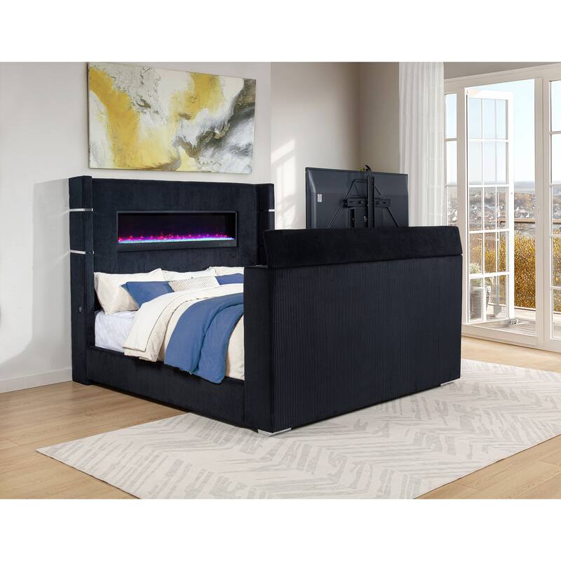Tisdall Flame Visualizer Wingback TV Bed Black
