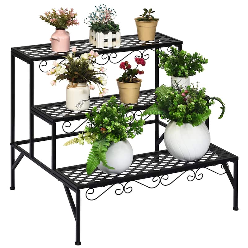 Costway 3 Tiers Metal Plant Stand Ladder Flower Pot Rack Decorative