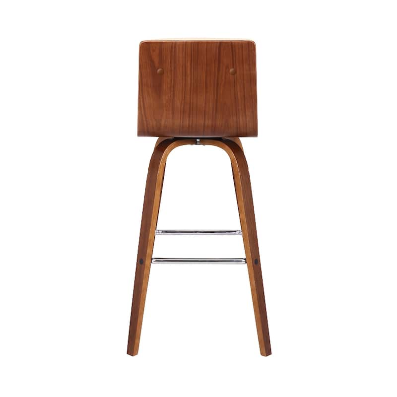 Modern Swivel Bar Stool with Low Backrest and Footrest Upholstered Walnut Finish Solid Wood Frame