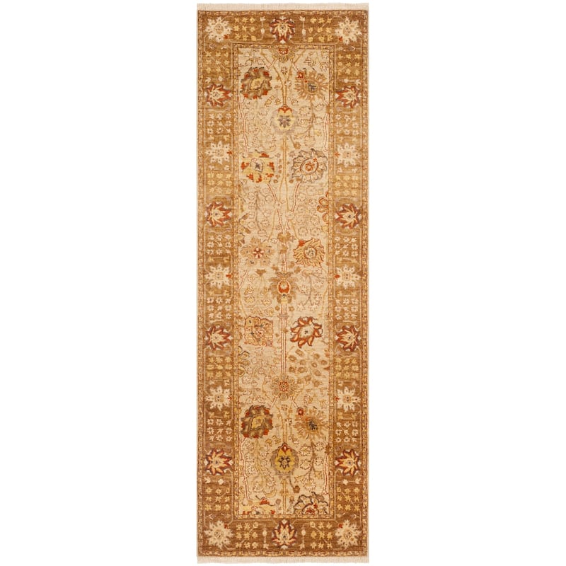 SAFAVIEH Couture Hand-knotted Peshawar Hetti Traditional Oriental Wool Rug - 3' x 18' Runner - Ivory/Gold