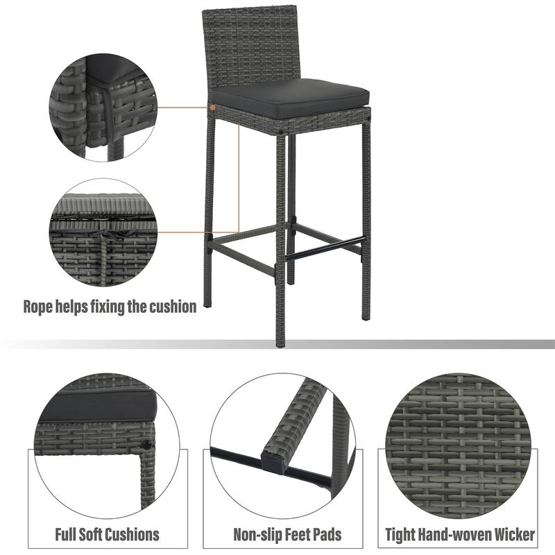 Dining Set,5-pieces,Outdoor Wicker Set,Acacia Wood,Brown And Gray