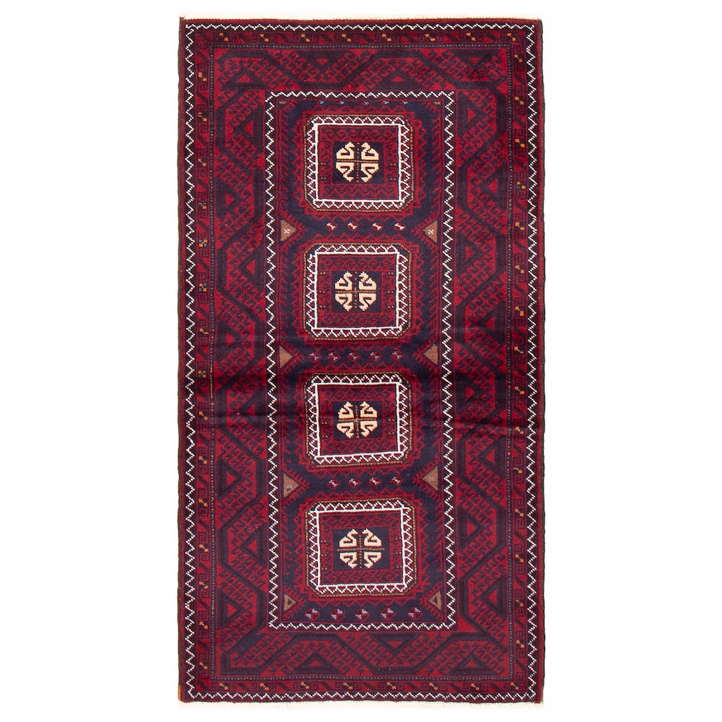 ECARPETGALLERY Hand-knotted Royal Baluch Red Wool Rug - 3'1 x 6'3