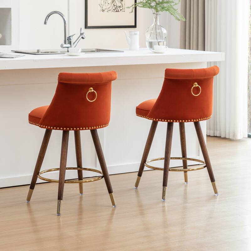 Set of 2 Button-Tufted Counter Stools with Nailhead Trim