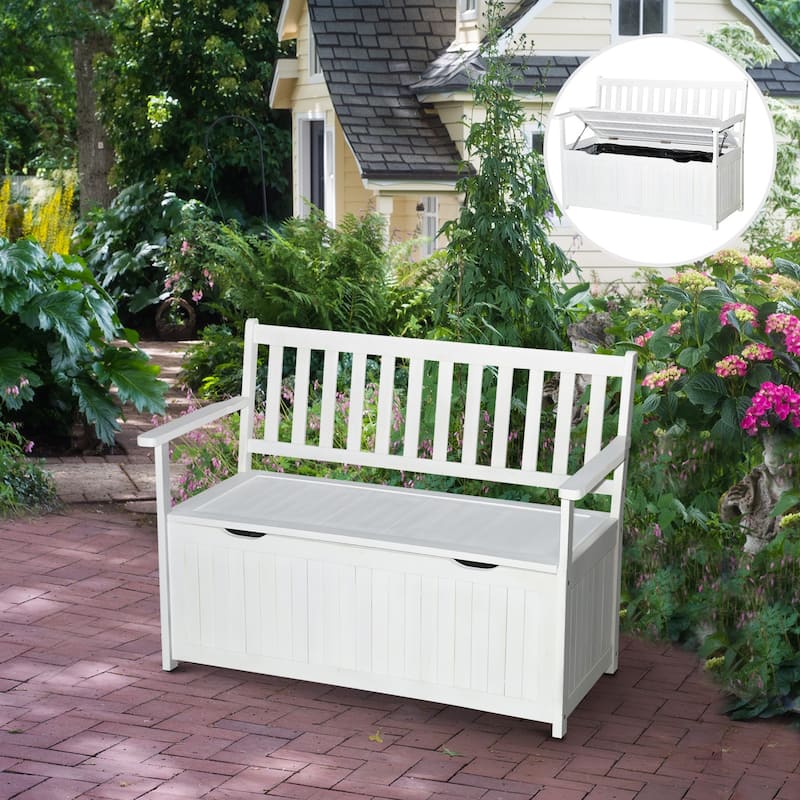 Acacia Wood PE Outdoor Storage Bench Garden Seat 485lbs Capacity - 47.25" L x 23.5" W x 34.25" H