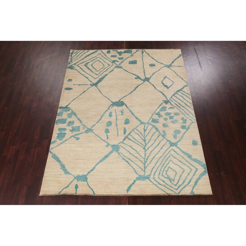 Vegetable Dye Contemporary Moroccan Area Rug Hand-knotted Wool Carpet - 7'9" x 9'9"