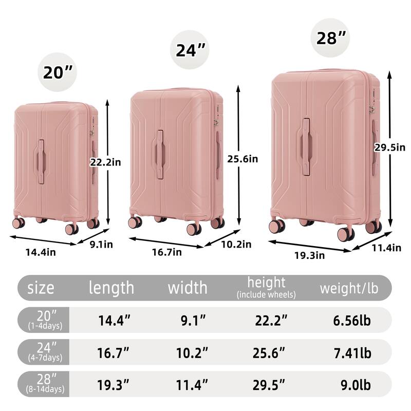 3 PCS in ABS Spinner Wheel Carry on Suitcase Luggage, TSA Combination Lock