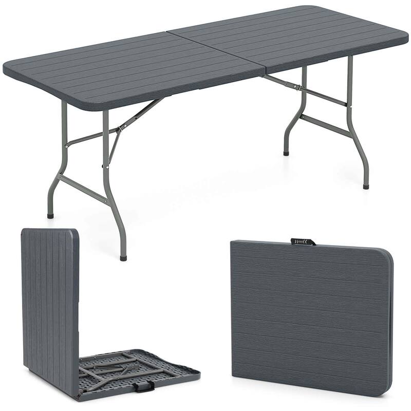 Costway 6 ft Portable Folding Table with Wood Grain HDPE Tabletop Safe - See Details - Grey