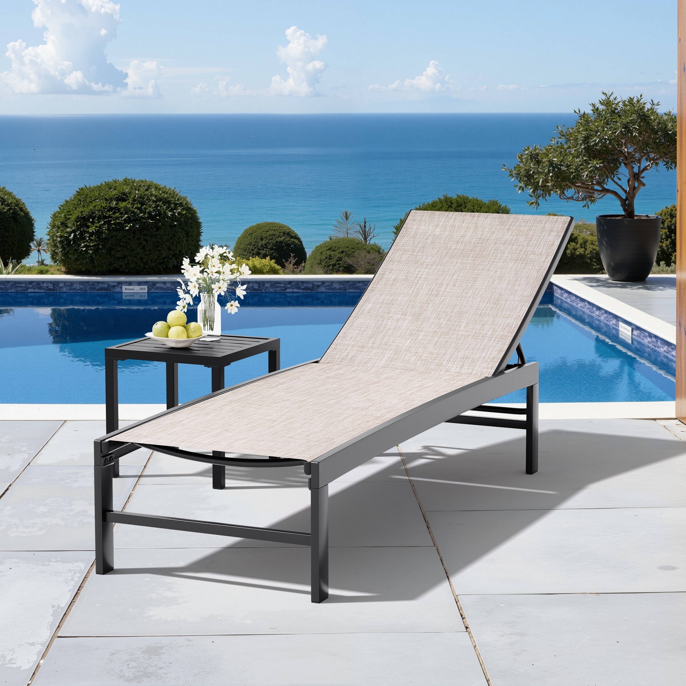 Outdoor Chaise Lounge Reclining Adjustable Chairs with Side Table Set