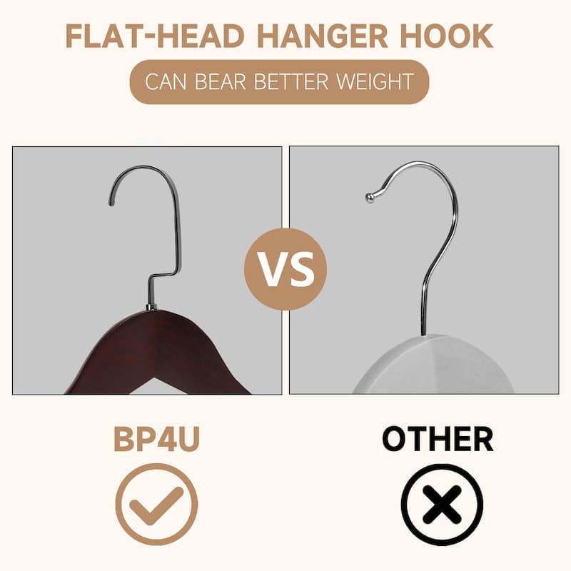 BP4U Premium Wide Shoulder Wooden Suit Hangers, Heavy-Duty Non-Slip Solid Wood Coat Hangers with Locking Bar