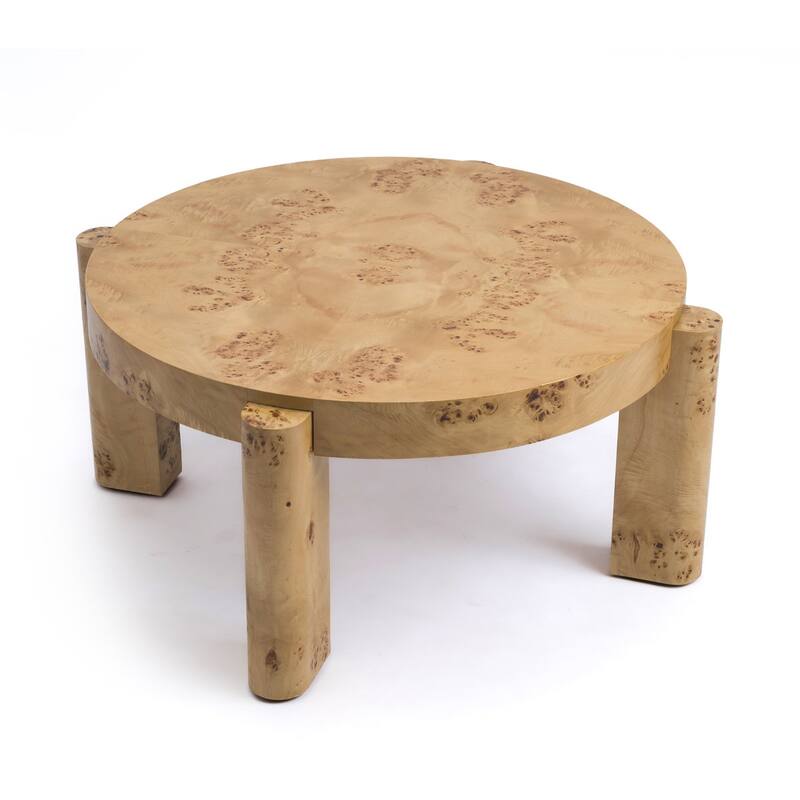 Studio London Round Coffee Table Maple Burl Wood Veneer with Easy Assembly