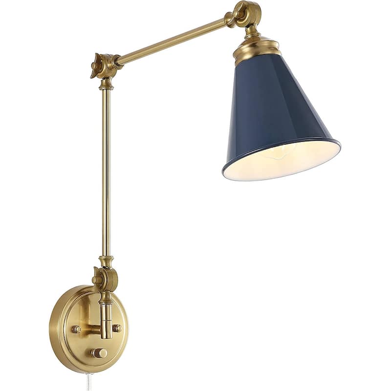 WINGBO 1-Light Vintage Adjustable Swing Arm Wall Sconce with Shade