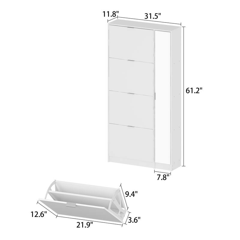 Mirrored Shoe Storage Cabinet Sleek White Design Contemporary Homes