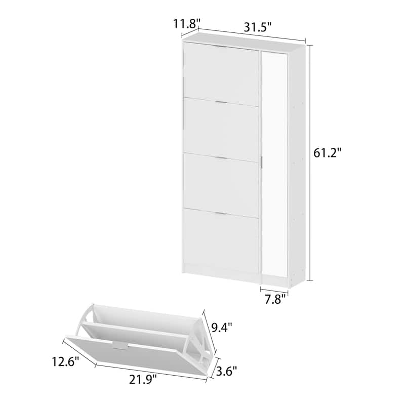 Shoe Cabinet Vertical Shoe Rack with Attached Mirror Compact Design - 31.5"X61.2"