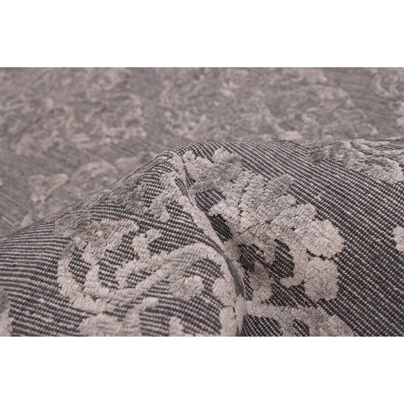 ECARPETGALLERY Hand Loomed Elysian Dark Grey Viscose, Wool Rug - 6'8 x 9'9