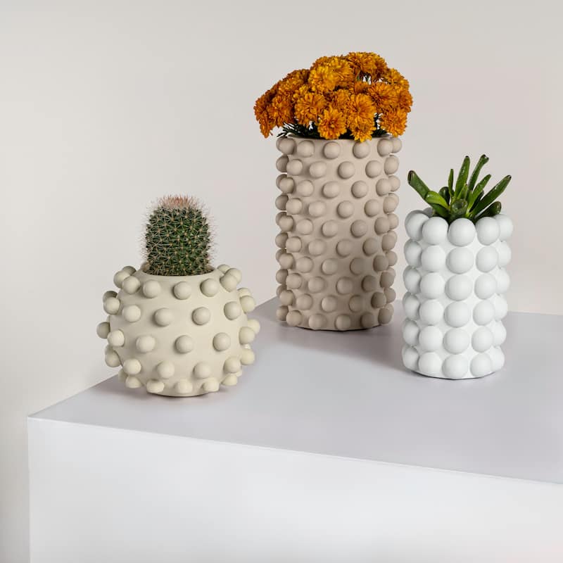 JONATHAN Y Maren Modern Minimalist Handmade Concrete Bubble Cylinder and Round Planter Set (Set of 3)