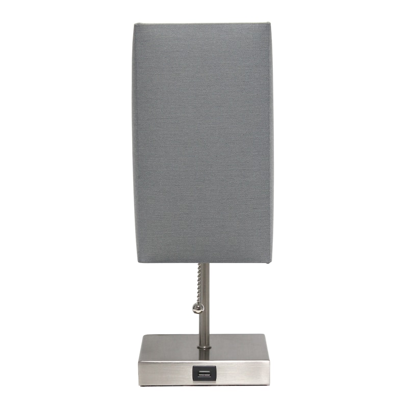 Simple Designs Petite Stick Lamp with USB Charging Port Fabric Shade