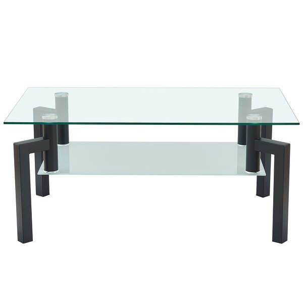 Rectangle Black Glass Coffee Table Clear Coffee Table Modern Side