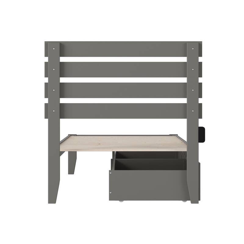 Twin Bed with USB Charger & Drawers - Grey Bedroom Furniture