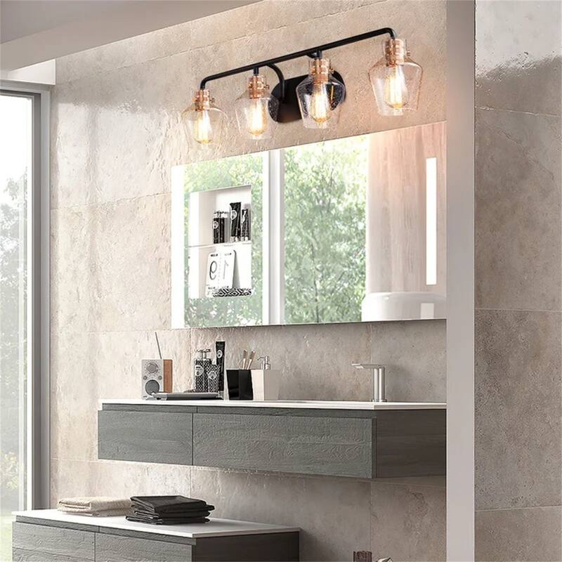 Dimmable Vanity Light with Clear Glass Shades - 4-Light