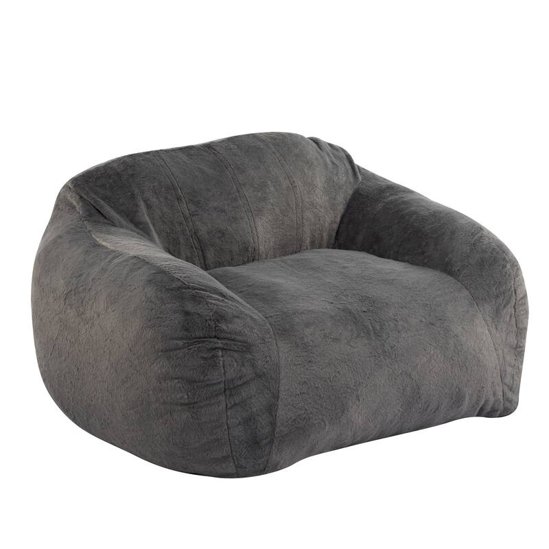 Roomfitters Sezze Indoor Bean Bag Chair with Shredded Memory Foam Fill, Grey Faux Fur