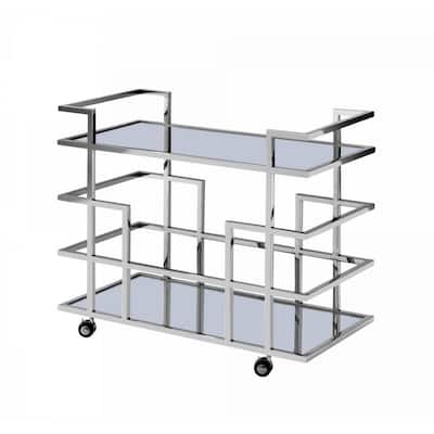 Metal Frame Wine Rack with 2 Mirrored Shelves, Silver