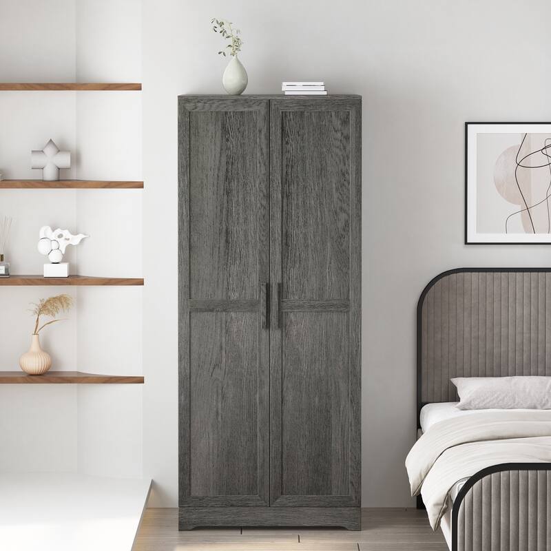 2-Door Wardrobe with Hanging Rods and Shelves - Spacious Bedroom Armoire Clothes Storage Cabinet, Folding Area and Hanging Area