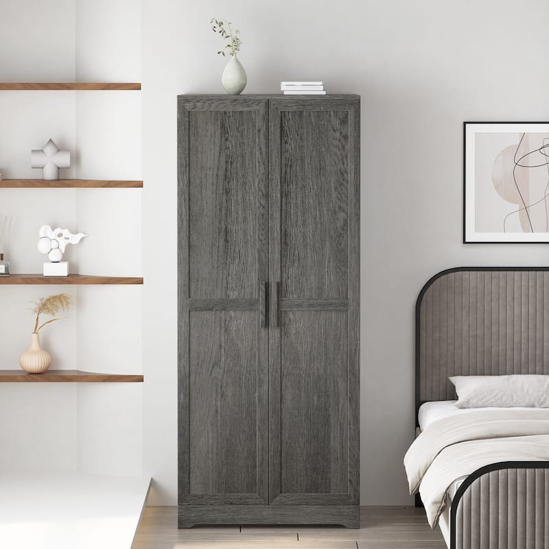 Classic Dual Door Design Wardrobe With Suspension rod Multi -Layer Shelf for Bedroom Wardrobe Storage Cabinets