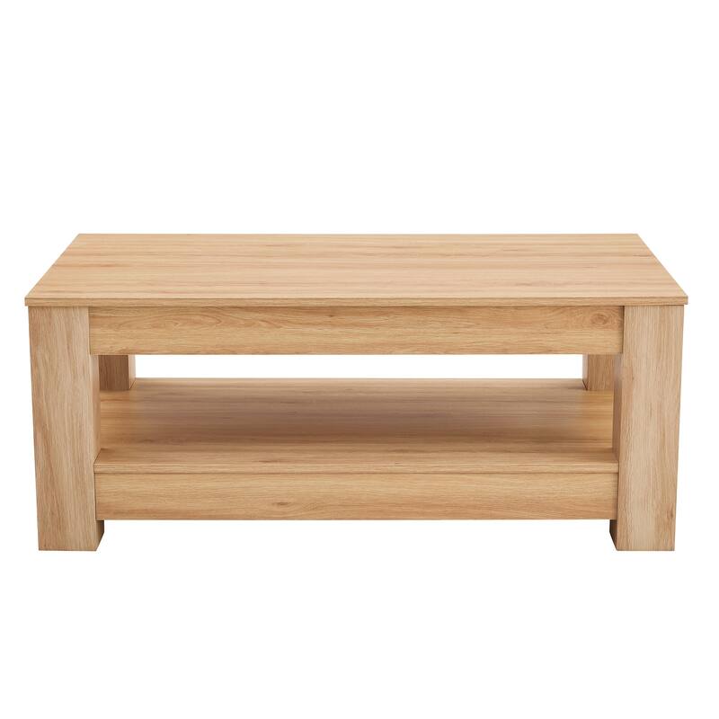 A modern and practical coffee table. The double layered coffee table is made of MDF material